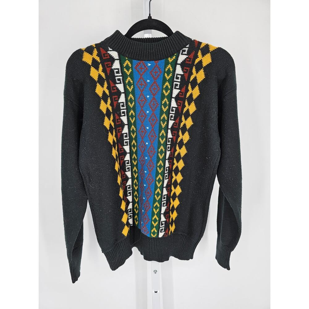 80s Tribal Print -Pullover Mock Neck Sweater - Medium - Unisex - Landmark
